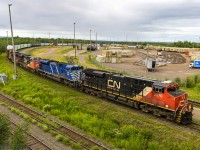 CN 2970 leads train M305, as they put together their train at CN Gordon Yard at Moncton, New Brunswick. Rare visitor, CITX 140 is trailing in the consist.