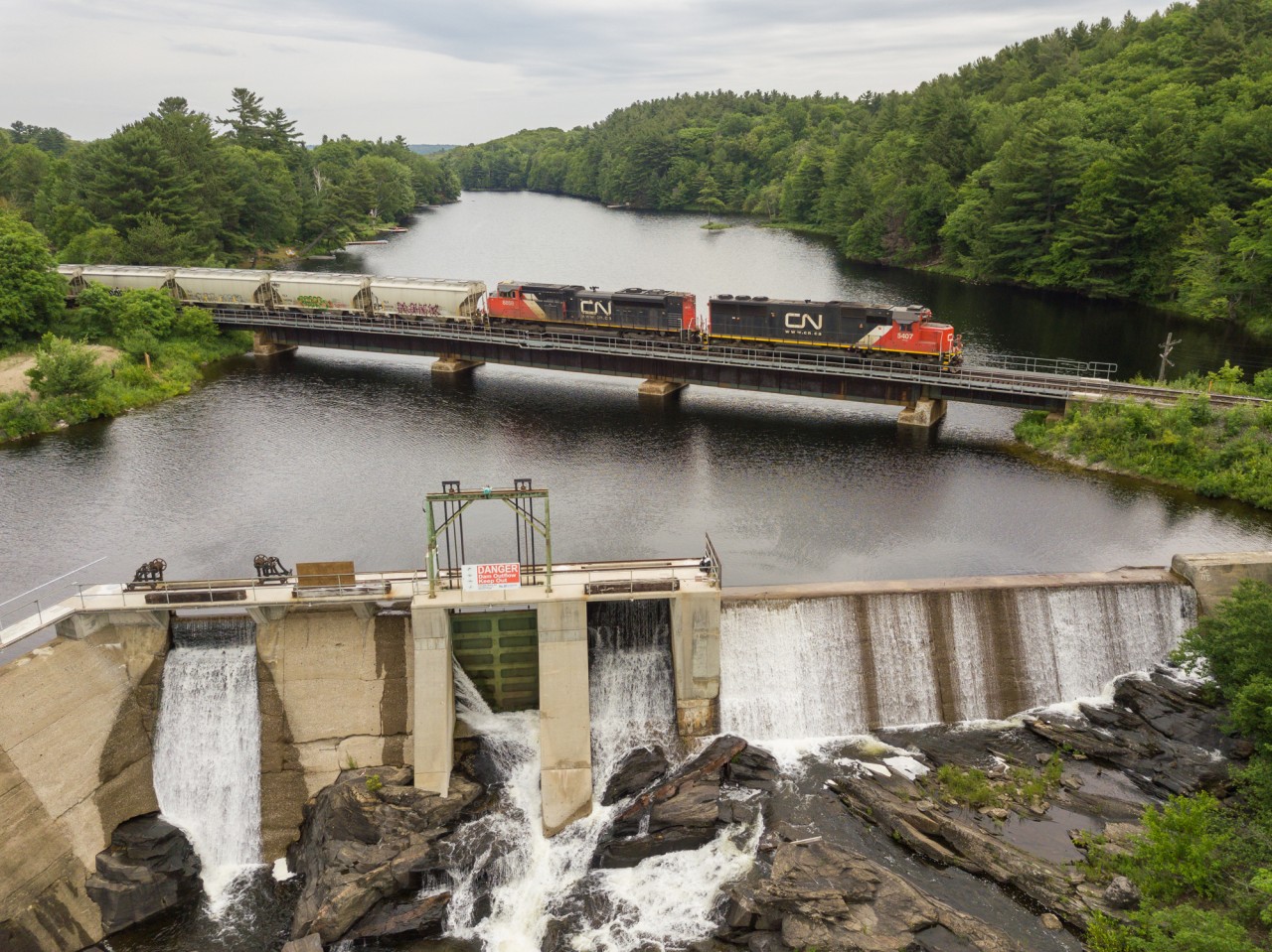 On the road up to the Soo I couldn't resist making a few obligatory stops along the way. Here, CN train no. 486 is seen rolling over the Seguin River in beautiful Parry Sound, Ontario. This is the first photo that I’ve taken with my DJI Mavic Pro that I’ve liked enough to share.