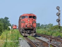 Train 382 shoves back into the yard at Sarnia, ON., as the daily 509 train waits on the east departure for it to clear.