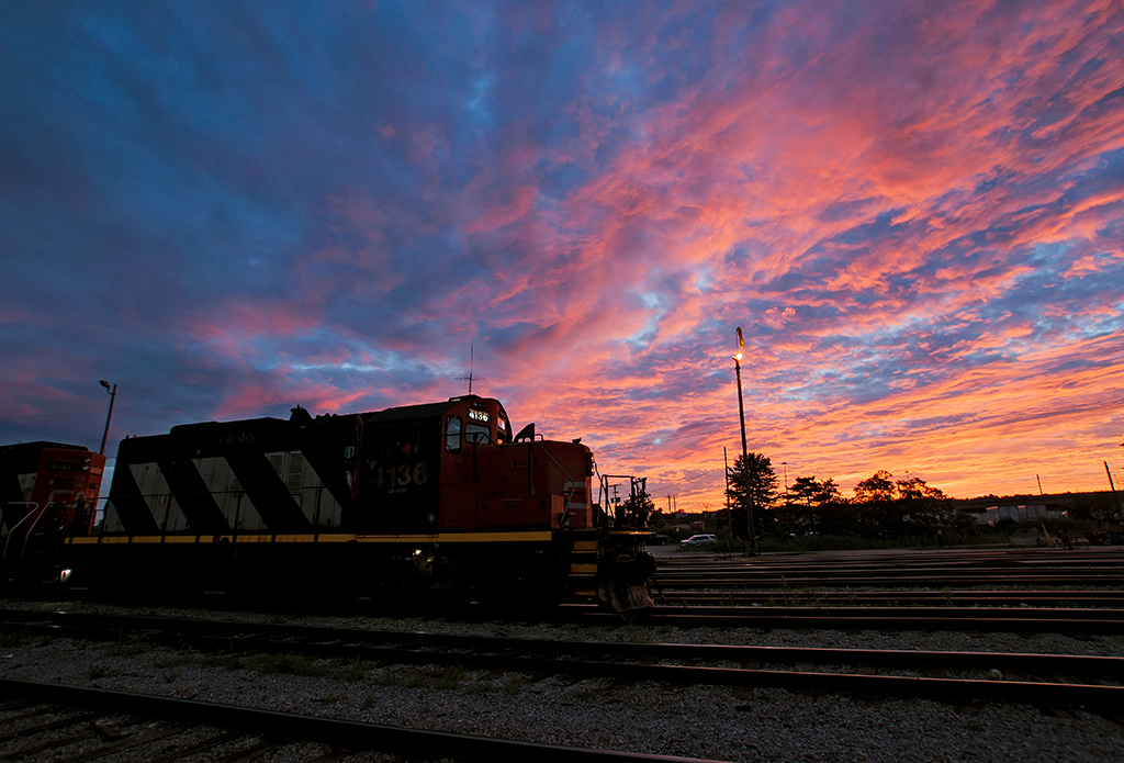 All Set To Go Under a gorgeous fiery sunset at Oakville, our pair of GP9RM's are set for the nights work load on 543.