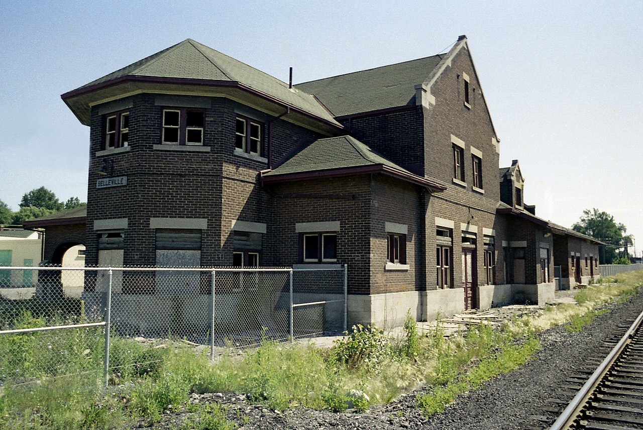 This 'chateauesque' style station was was built by the Canadian Northern Railway, and eventually it became part of the CPR. The building was abandoned when I shot this in the summer of 1976 and by the following year I understand it was demolished.  A real shame, because it was solid, and could have had a nice future. (The noticeable distortion in this shot is on account I had to use a wide angle lens back then)