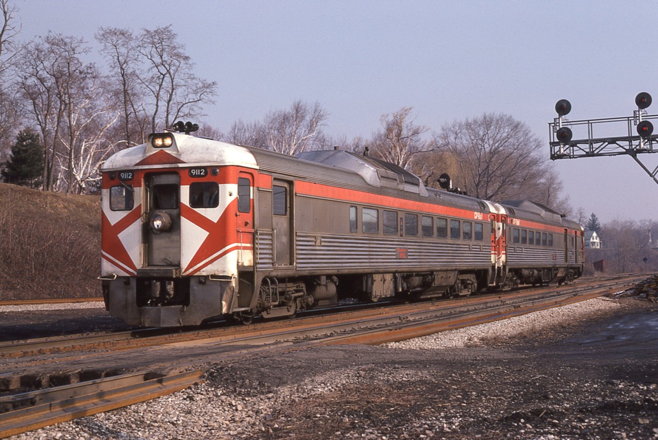 Nice morning, spring in the air, and the 0930-ish daily CP Budds from Toronto to Buffalo are at least something  to point the camera at this time while hoping an interesting freight might show soon. CP 9112-9070 look good; I don't think we yet envisioned the day when Budd cars would become as scarce as hen's teeth..as they are now. Yet in 2 years this train would be history.