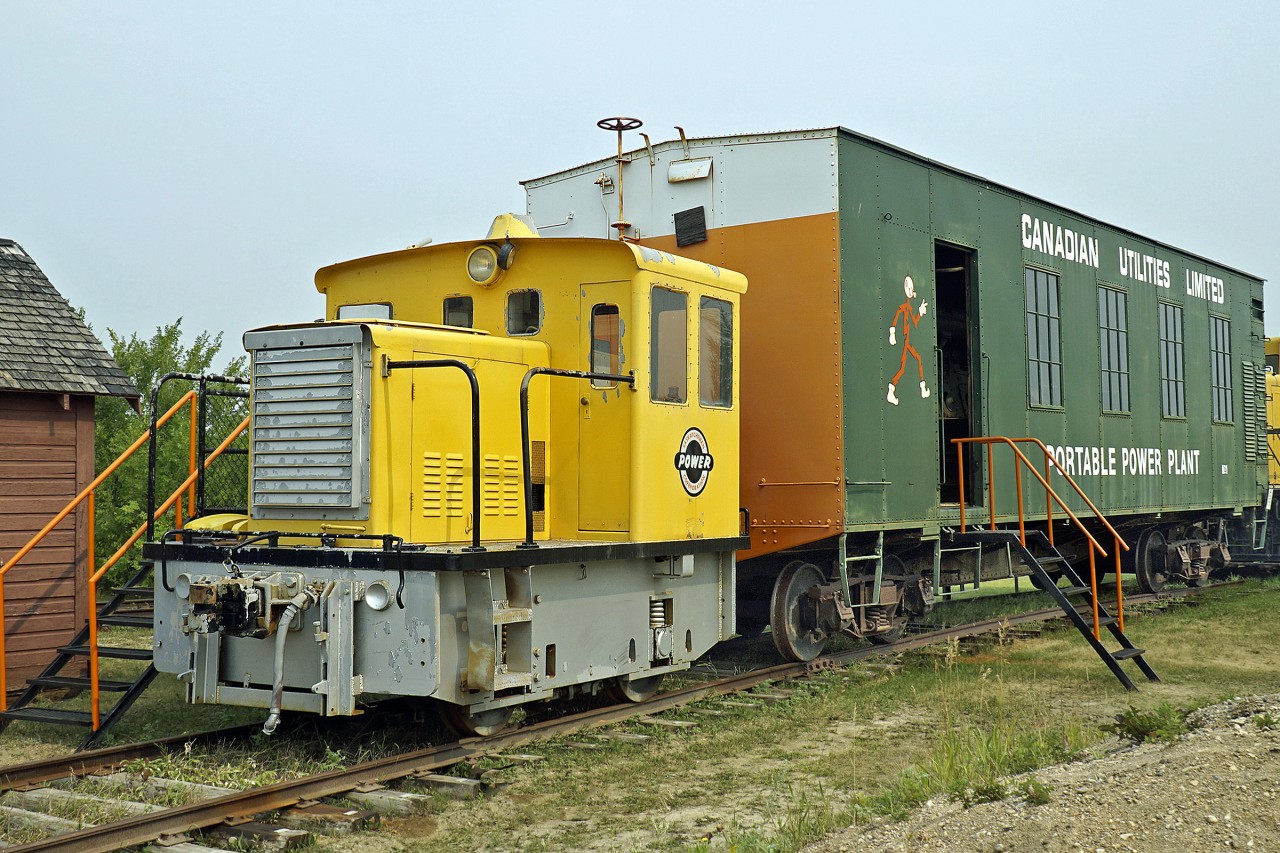 GE 23T box cab with Sask Power (ex Canadian Utilities) power generation car are on display at the Saskatchewan Railway Museum.
