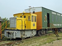 GE 23T box cab with Sask Power (ex Canadian Utilities) power generation car are on display at the Saskatchewan Railway Museum.