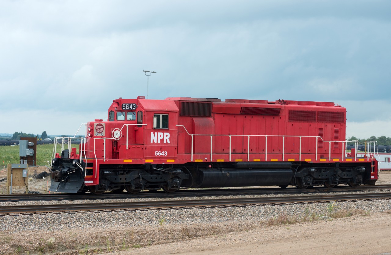 NPR 5643 is presently on lease to Alberta Midland Railway Terminal along with GP9u 1695. The company website gallery also has some nice photos of the terminal itself. 

http://albertamidlandrail.com/gallery/