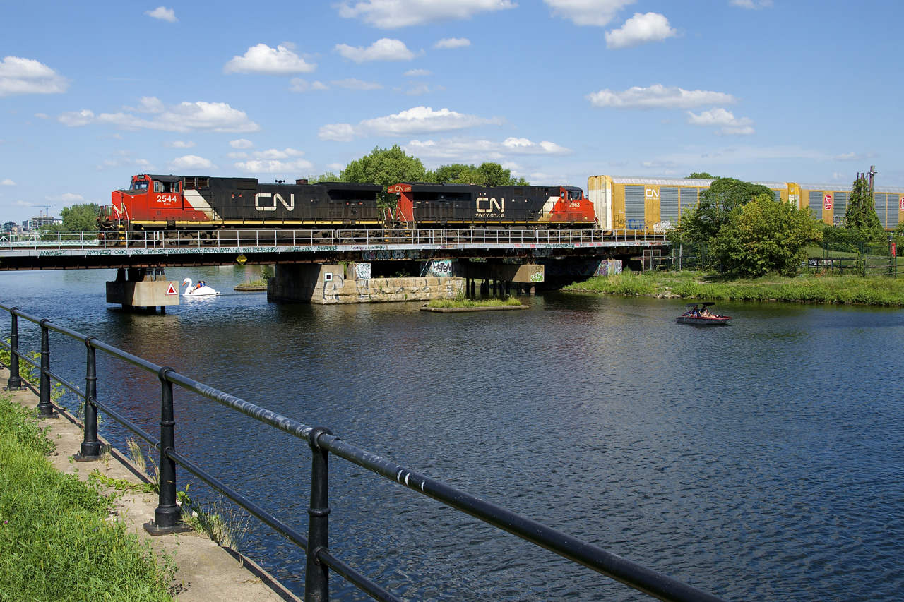 CN 2544 & CN 2963 lead CN 401 over the Lachine Canal.