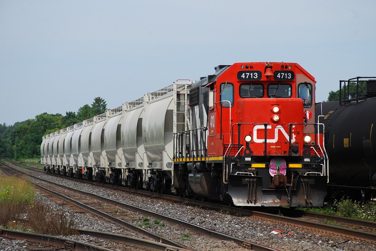 CN 580 returns to Brantford with a dozen cement hoppers from Princeton.  The fish flies are bad, but you should see the size of the butterflies around here!