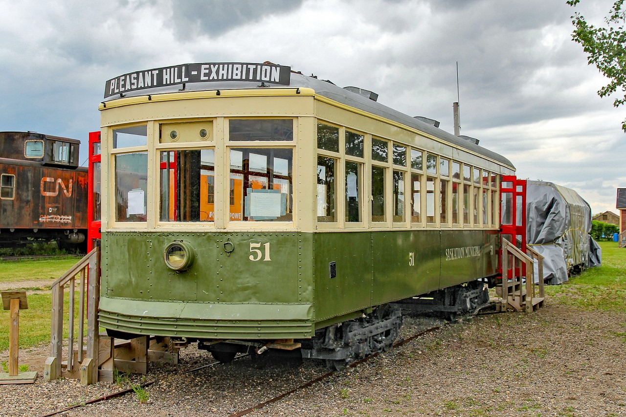 Saskatoon Municipal Railway streetcar #  51, built in 1927, retired 1951, on displayy at the Saskatchewan Railway Museum.