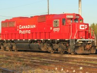 Freshly rebuilt Canadian Pacific SD60 6223 is seen at the St. Luc diesel facility on a fall evening. 