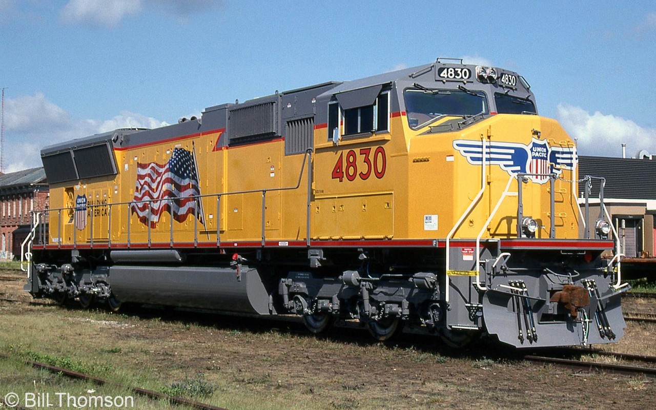 UP SD70M 4830, fresh from the GMD plant in London ON, is posed on display at "Iron Horse Days" by the museum in St. Thomas Ontario. UP 4830 is part of the famed 1000-unit EMD SD70M order placed by Union Pacific, with production divided among the GMD London ON plant, a Bombardier plant in Mexico, and SuperSteel Schenectady in NY