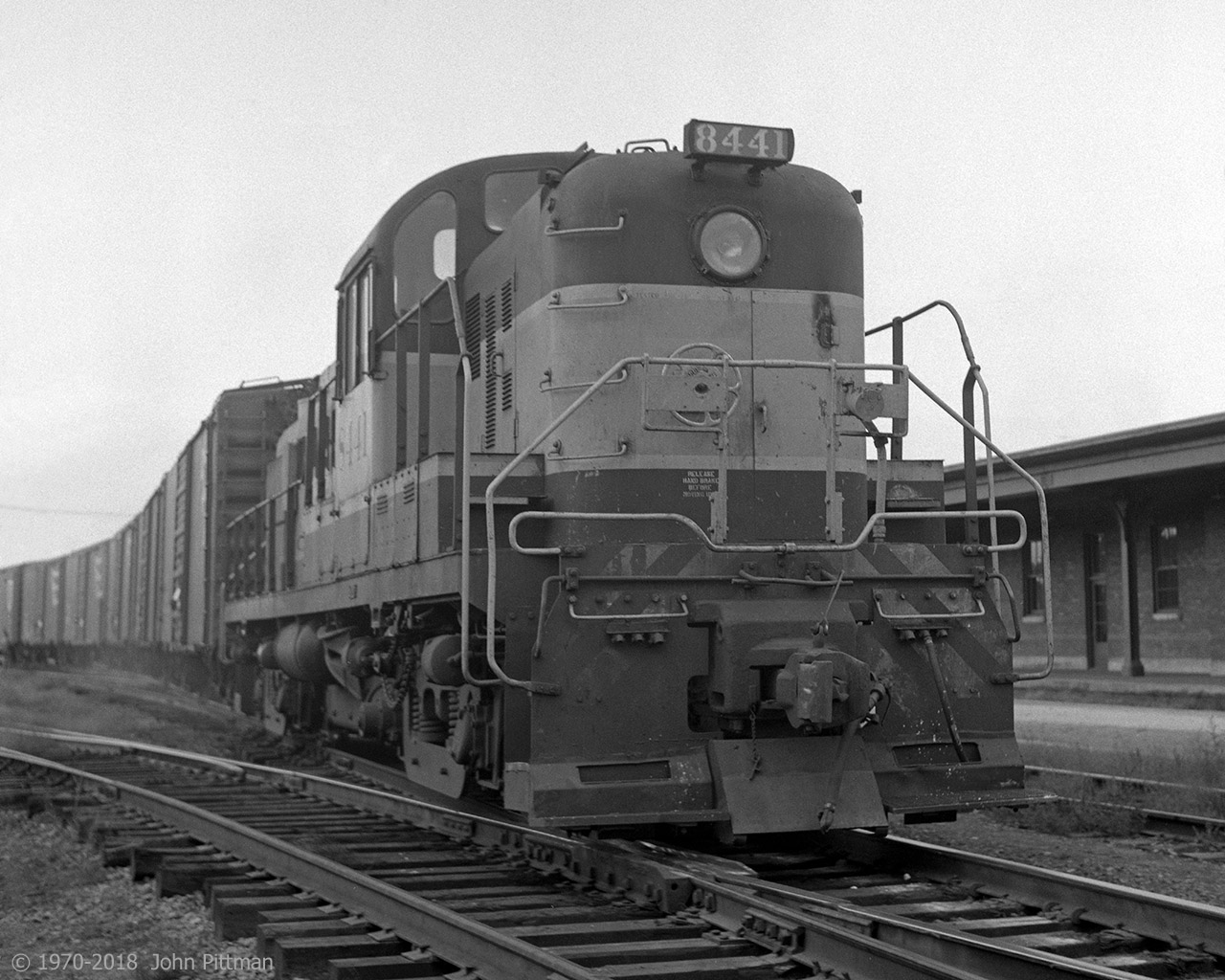MLW RS-3 CP 8441 has paused across from Trois-Rivieres station with a string of boxcars that continue back into the yard. Could be heavier than usual yard switching power, or more likely a freight that will be heading up to Shawinigan QC.