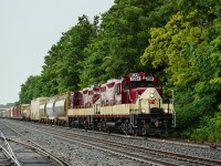 Immaculate OSRX GP9us 1594 and 1620 prepare for departure from Woodstock with a decent sized train for Ingersoll.