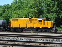 This orange GP10 on the roster of Rail Switching Service was dropped off at Aldershot Yard by an eastbound CN train, could have been 422. Apparently it was in transit - I never saw it again. <br>
It wore overall black paint previously as ICG 8100 and then MSRC 1078 (Midsouth Rail Corporation). <br> 
The four exhaust stacks and air intake box are typical for GP7/GP9/GP18 rebuilt into "GP10" at IC's Paducah KY shops.