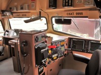 That new cab smell permeates the air...fresh plastic and vinyl. Revamped cab of CSX F40PH-2.