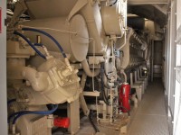 Looking through the engine room corridor of CSX F40PH-2 9998 towards the doorway to the operator's cab.