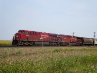 CP 9365 West pauses between the signals at Makwa as the crew works at spotting cars at the Viterra elevator between Rosser and Winnipeg. Makwa is the end of CP's double track stretch leaving Winnipeg. From there on, the Carberry Sub. is single track.