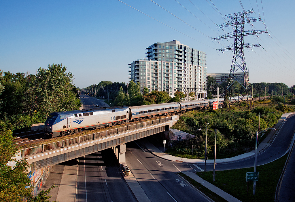 Maple Leaf over Royal York VIA97/AMTK68 crosses over Royal York Rd along with CP Galt Sub, this short detour over the Galt/Canpa Subs is due to the preparation of Humber River bridge replacement.