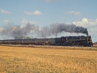 CN 6218 has crossed the CASO Sub at Canfield Jct and is heading toward Dunnville.  Most of the passenger cars were in the green, black and gold paint scheme.  