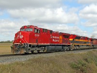 CP make a light engine move south on the Leduc Sub.  The consist include borrowed power KCS 4145.