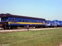An alternate photo of the rear of the train giving a better view of CN Track Geometry Car 15000, trailing Conrail GP9 7432 and caboose 21541 on the CR CASO Sub a few miles east of Windsor. At the time CN was evaluating the CASO for purchase, which it would do a few years later in a joint acquisition with CP in 1985.
<br><br>
Front view of the train: <a href=http://www.railpictures.ca/?attachment_id=34758><b>http://www.railpictures.ca/?attachment_id=34758</b></a>.
