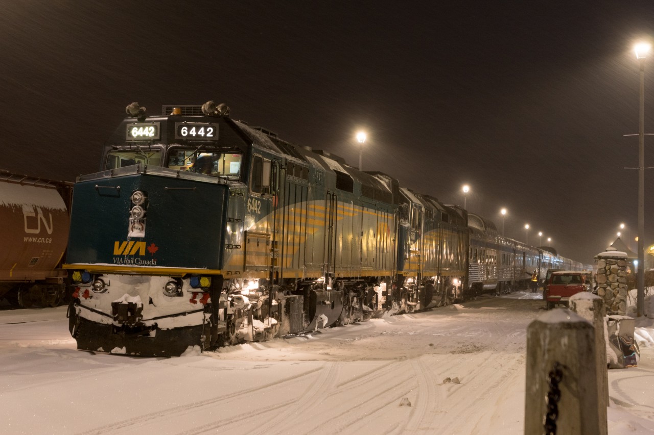 The Canadian was still running pretty close to on time almost 24 hours into the trip, despite the heavy snow which had plugged up the switches at both ends of the sidings we had used. From here on in, there would be no weather related delays, only train traffic delays. Things would turn out nicely for us, however, as the final delay was kept to about 12 hours, resulting in 2 bonus meals aboard the train.