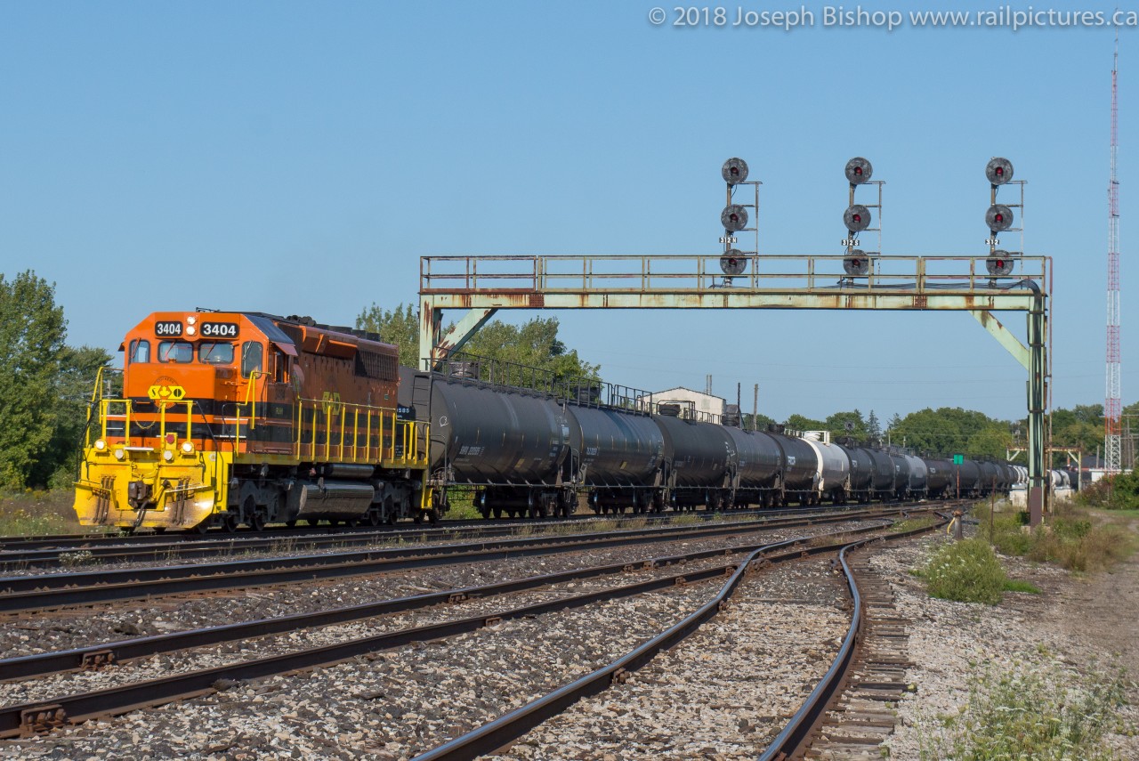 September 18, 2018 marked the end of the Southern Ontario Railway era running from Nanticoke to Paris.  The SOR ran one final 597 in a daylight move with RLHH 3404 and 35 tank cars.  It was a bittersweet train to photograph as the SOR is the railway that I started watching as a young kid and have grown up watching the changes to the line through the Railtex to Rail America and finally G&W ownership.  The RTC called this train "CN 597" as they entered the Dundas Sub at Brant Junction, but to me it'll always be RLHH 597.  Thanks goes out to Steve Host, Jamie Knott, Peter Duns and James Gardiner for the updates throughout the afternoon which allowed me to get the shot at Paris after work.