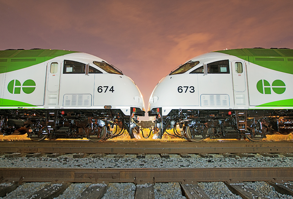 Sitting at Mimico Yard for final delivery into Willowbrook, a pair of consecutively numbered MP40PHT-T4AC's await.