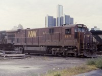 In this late fall 1985 photo, we have N&W C30-7 8077 and a C36-7 idling at the CN roundhouse in Windsor. Only six C30-7s (and an SD40-2) were painted in the "maroon" version of the N&W paint scheme.
