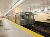 After the day's goings-on were complete, a quick side-trip to the Bloor-Danforth subway (before heading down to Union to hop the GO bus home) was usually in order to see if there were any H4 subway cars out and about. At that time the first of the new TTC "Toronto Rocket" subway cars were on the property testing, and target numero uno for replacement was the remaining ~34 or so Hawker Siddeley Canada H4 subway cars that were pushing 36 years old (the last of the original H-series cars with bench seating, no air conditioning, and the profiled end caps around the destination signs dating from the original 60's H1's). There was usually a set or two out in rush hour ping-ponging between Kennedy and Kipling mixed in with the scads of newer H6 and T1 consists, it was often just a matter of waiting and timing to find it.<br><br>On one such evening after hopping off a westbound to try our luck at Keele Subway Station, we find TTC H4 5642 heading an eastbound consist, paused briefly to load/unload passengers before continuing east for Kennedy at the other end of the line. Hastily scrawled notes for that day show the full consist here was 5642/43/52/53/06/07 (we had caught a ride on 5607 earlier on the way downtown), and preceded by another eastbound H4 set of 5633/32/31/30/48/49. Enough TR cars would be delivered by January 2012 to warrant putting out to pasture the few remaining H4's for good. A couple were kept to become work cars, but most were cut up for scrap.