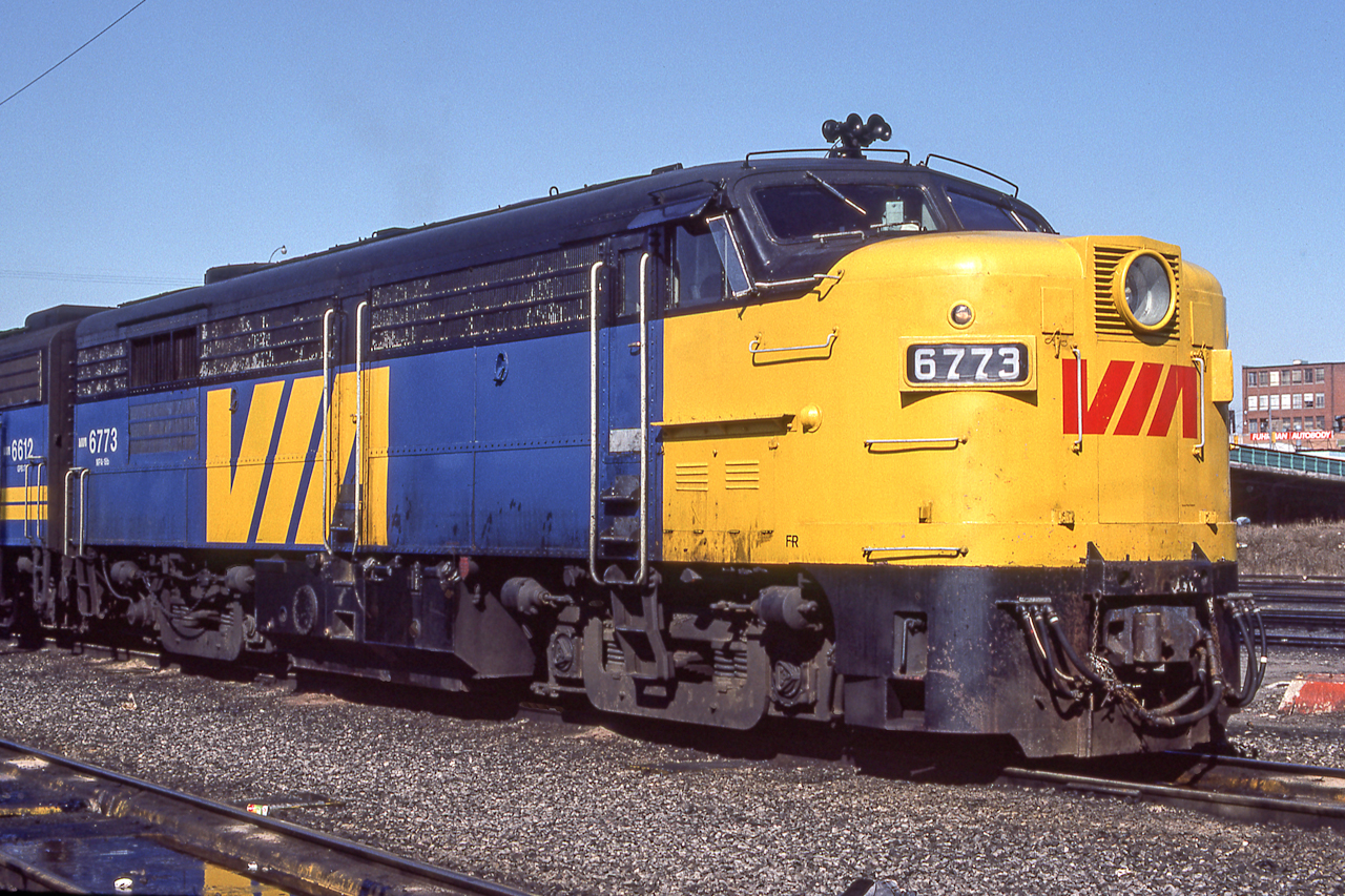 March 23, 1982 was a sunny day in Toronto. VIA 6773 was in the CN Spadina Yard engine facility.