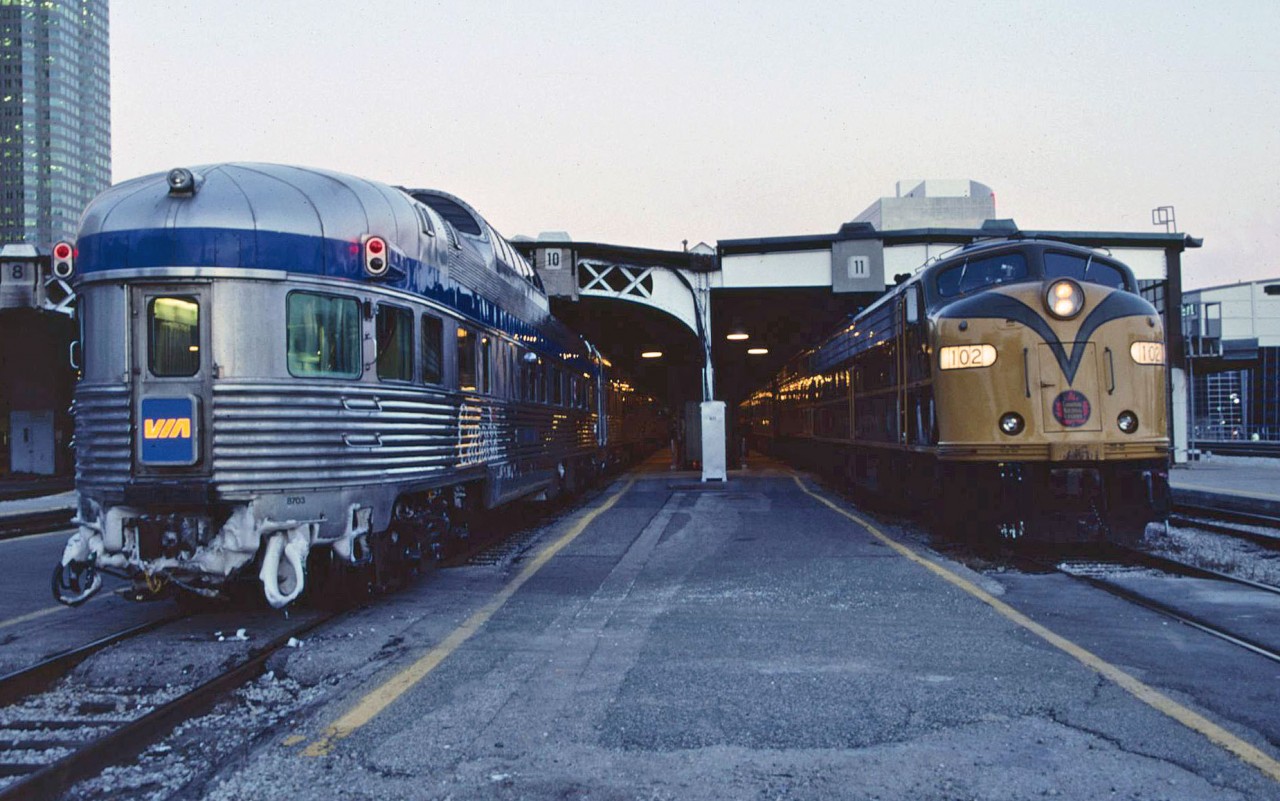 A different angle about half an hour earlier than a shot I posted a few days ago of CN's Business Car Train and the Canadian side by side at Union.  Shades of the old days with The Canadian and Super Continental if you ignore the fact those are ex Illinois Central units, and probably spent thousands of miles at the head-end of The City of New Orleans.
