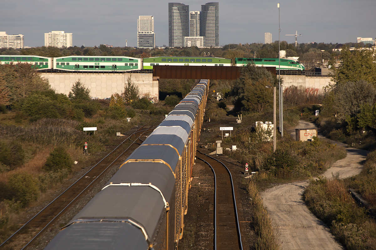 The reason for the flyover; a sea of autoracks that took at least 10 minutes to clear