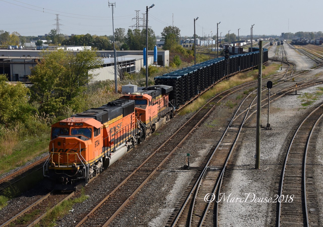 Double BNSF units lead train 501 out of Sarnia, ON., heading for Port Huron, MI., via the "Paul M. Tellier" St. Clair River Tunnel.