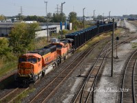 Double BNSF units lead train 501 out of Sarnia, ON., heading for Port Huron, MI., via the "Paul M. Tellier" St. Clair River Tunnel.