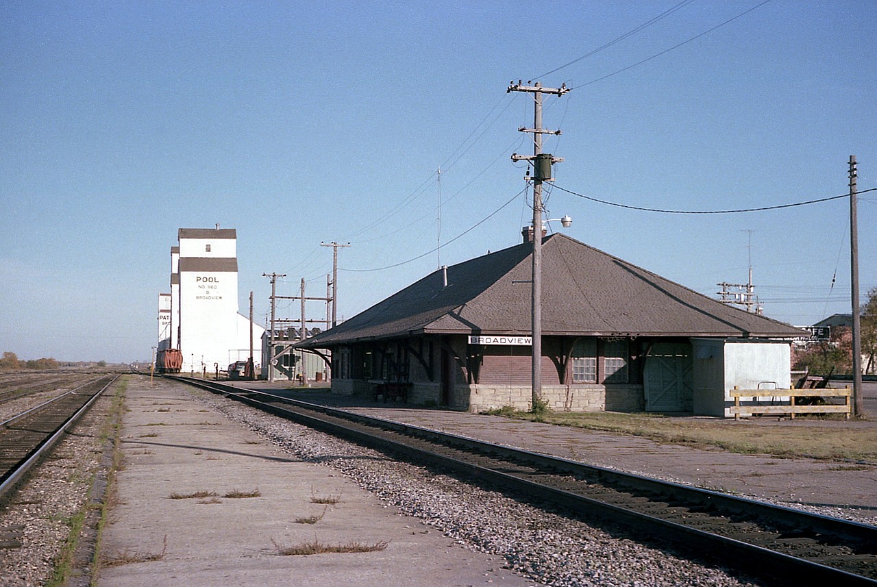 My memory of a prairie town. Broadview, once a division point in the mid-west, is now just a station on the CP Indian Head sub. But it is still there. Built 1913, it became redundant but then designated a historical site in 1992 before anything bad could happen to it. So many of these once-vital small town settlements lost their stations over the years, but not this place. Instead, it lost its grain elevators.  Pity.
