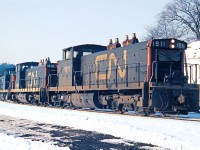 A trio of GMD1's eastbound at Bayview Jct. in passenger service. Even though these units have been "Noodle-ized," notice the different application on the first two units.  Also, the numbers on the cab are in a different locations.  