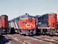 MLW FA2 9428 is close to retirement here in 1968.  The 4563 would survive much longer being rebuilt into a GP9RM in 1986 and renumbered 7227. CN 4004 was about a year old when this picture was taken and would be retired in Nov 1998.  