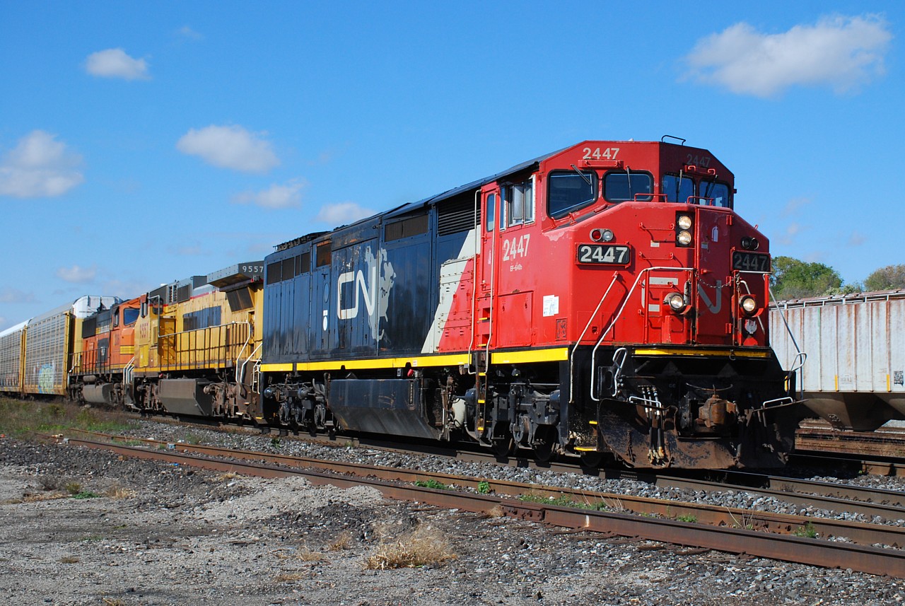 Fall colours.  I stuck around to see 394 with GECX 9557 and PRLX 236 trailing, however I think the more impressive aspect of the consist is how good 2447 looks.  Proof they do wash locomotives once in a blue moon.