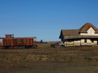 You never know what you will find when you head out track side. I was driving into Pasqua to capture the days CP action when I found this scene. CN 79133 which has routes dating back to a boxcar built in 1918 sits next to the former CN station from Truax SK. The caboose and station are located off of Railway Ave in Pasqua which is where the CP Indian Head and CP Weyburn subs meet before heading into Moose Jaw.
