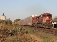 A rather than later CP 235 exits Kent Bridge, Ontario on a coll Fall evening. This train would meet CP 140 at Ringold and a work train in Tilbury.