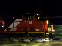 A bit of night time panning, CN 2285 leads train Q120 at Amherst, Nova Scotia. 
