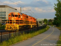 The Kitchener-Waterloo ION LRT continues to march toward the start of service, upwards of two vehicles are testing on the line now at the same time and the expectations are that it will be fully up and running by December according to a recent report from the Region. Imagine walking through the University of Waterloo and finding this rolling down your Streetcar network, because that's exactly what happened on June 7 of this year. This was and still is the GEXR Waterloo spur, a once sleepy, 80lb rail, nothing's really changed since the 1950's branchline, but it has been transformed since ION construction began in late 2014. The Waterloo spur is now a double track, welded rail, electrified speedway for Streetcars. Freights share with the ION LRT right of way for 3 miles, but will be scheduled to run only at night, after 11 PM and before 5 AM (I believe) once operations kick into full gear. Freight Customers on the Waterloo spur include Commonwealth Plywood in Waterloo, Fairway Lumber in St. Jacobs, Sulco and Lanxess in Elmira and most of the traffic is for the latter two customers. No customers exist in the shared LRT portion. Freight service is Monday-Thursday and most often under the cover of darkness.