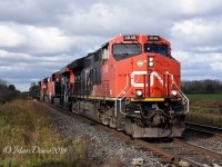Train 509 east bound out of Sarnia with an excess of power and relatively new at that, CN 3048, CN 3830, CN 3057 and CN 3107.