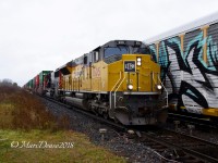 A late running train 148 worked out in my favour with this Electro Motive Demo unit leading out of Sarnia and meeting 385 at Telfer Sideroad.