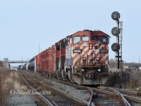 Having pulled up to Blackwell Sideraod train 382 lead by BCOL 4614 shoves back into the yard in Sarnia.