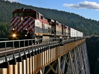 A beautiful autumn afternoon, with a very short train I made a quick stop for a few photos at Deep Creek bridge. The bridge was built by Canadian Bridge Co of Walkerville, ON in 1920. Approximately 1200 feet long and 322 feet high, Deep Creek bridge actually spans Hawks Creek. Mile 330 Prince George sub is at the north end of the bridge on the opposite side of the tracks where I was standing. It certainly was an awe inspiring moment to open the front door and step out.
link to another previous photo taken on the other end of the bridge.
http://www.railpictures.ca/?attachment_id=29877