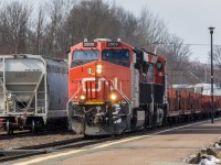 CN 2909 leads a mixed freight train towards the Truro reload yard where it will pick up a cut of cars before heading west towards Moncton