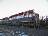 BCOL 743, ex O&W 9950.  BC Rail bought a few of these older Oneida & Western SD-40's as well as some from Kennecott Copper. The units were all restricted to trailing as the cabs were not up to lead unit standards. 743 was designated RCL as a slave / receiving unit for Locotrol service.