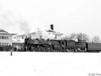 CN Northern 6167 stops at Allandale (Barrie) station, operating on a Sunday UCRS excursion on a snowy January 22nd day in 1963.