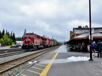 <br> 
<br> 
 CP8943 west with 8134 and dpu8760 end of train, potash loads await westward signal 
<br> 
<br> 
  At  Banff Alberta on a chilly +4c Sept 16, 2018 afternoon; image by B Danko
<br> 
<br> 
what's interesting
<br> 
<br> 
 Banff station very nicely restored (completed 2017 ? ) – especially given its prior condition ( and when The Canadian last operated on CP Rail ) - I believe the Station is privately owned / operated.
<br> 
<br> 
 Today Banff station transportation services provided by ROAM ( half hourly local transit ) ; National Parks shuttles (hourly summer season May through October ); Rocky Mountaineer ( infrequent whenever RMR wants to ) and......  Greyhound daily ( ! ) 
<br> 
<br> 
 tenants include National Parks kiosk,  Rocky Mountaineer, and Greyhound ( ! )
<br> 
<br> 
 ! oh, Greyhound, as of Oct 31, 2018 quit all routes west of Sudbury ….seems to me one of the reasons your Government yanked VIA off the CP Rail transcontinental route cause Greyhound provided frequent daily or better service on the parallel TCH ! !
<br>  
<br> 
 its a long shot:
<br>  
<br> 
 This summer past  a private proposal to restore Banff – Calgary  rail passenger service was tabled with some private funding in place, the 81 mile ( 131 km)  rail route would parallel the CPR, estimate rail costs $5 million per KM
<br> 
<br> 
sdfourty